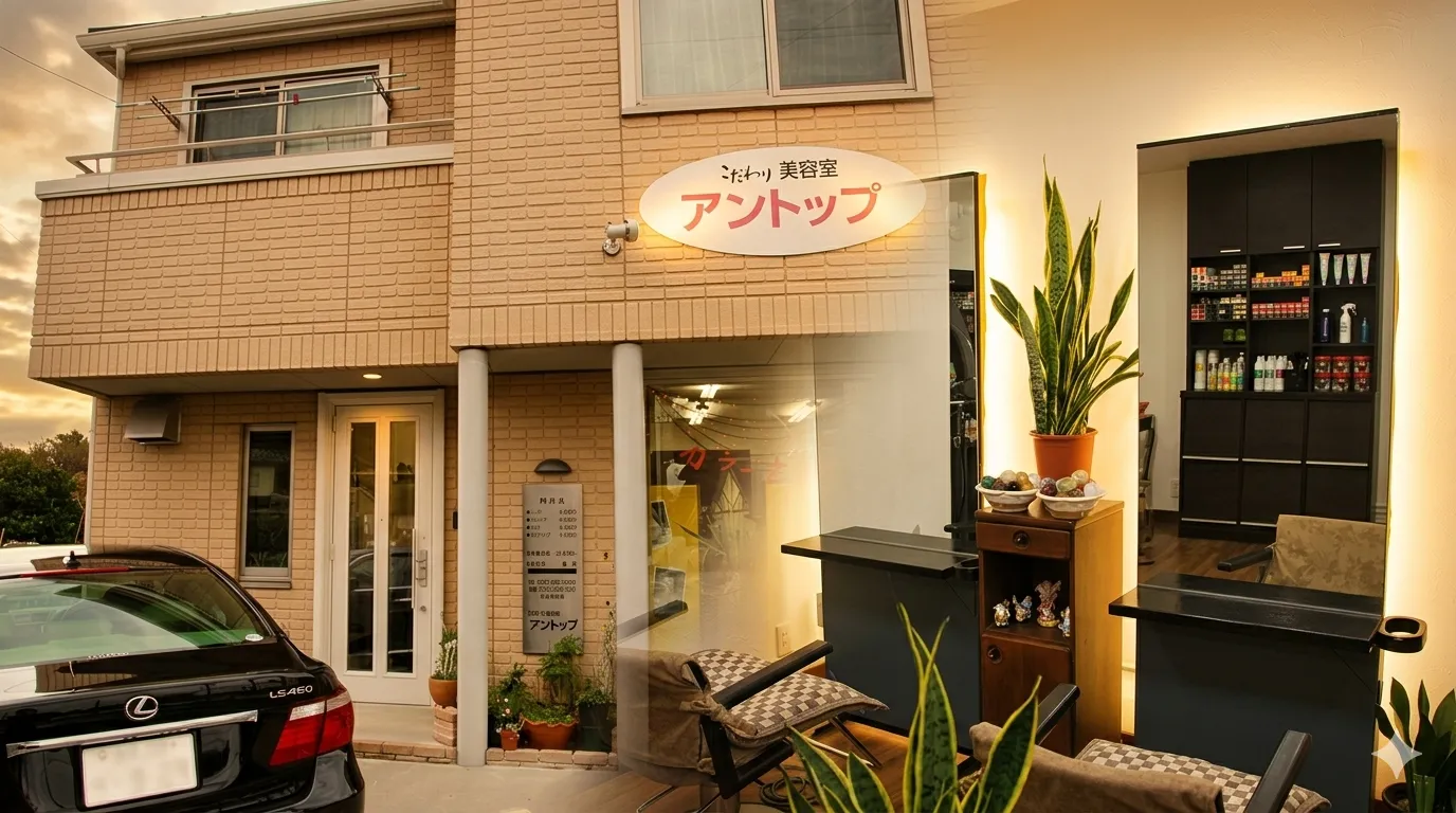 美容室アントップの外観と店内の様子